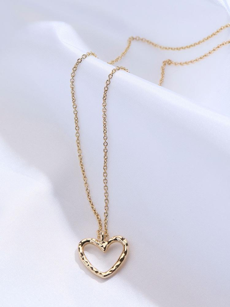 fat face Gold Tone Hammered Heart Necklace