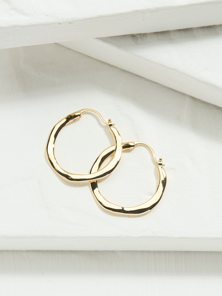 Fat Face Gold Tone Hammered Hoop Earrings