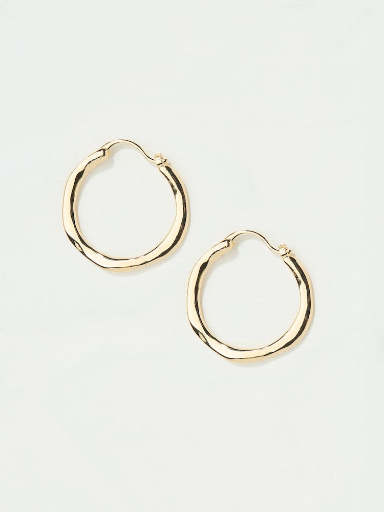 Fat Face Gold Tone Hammered Hoop Earrings
