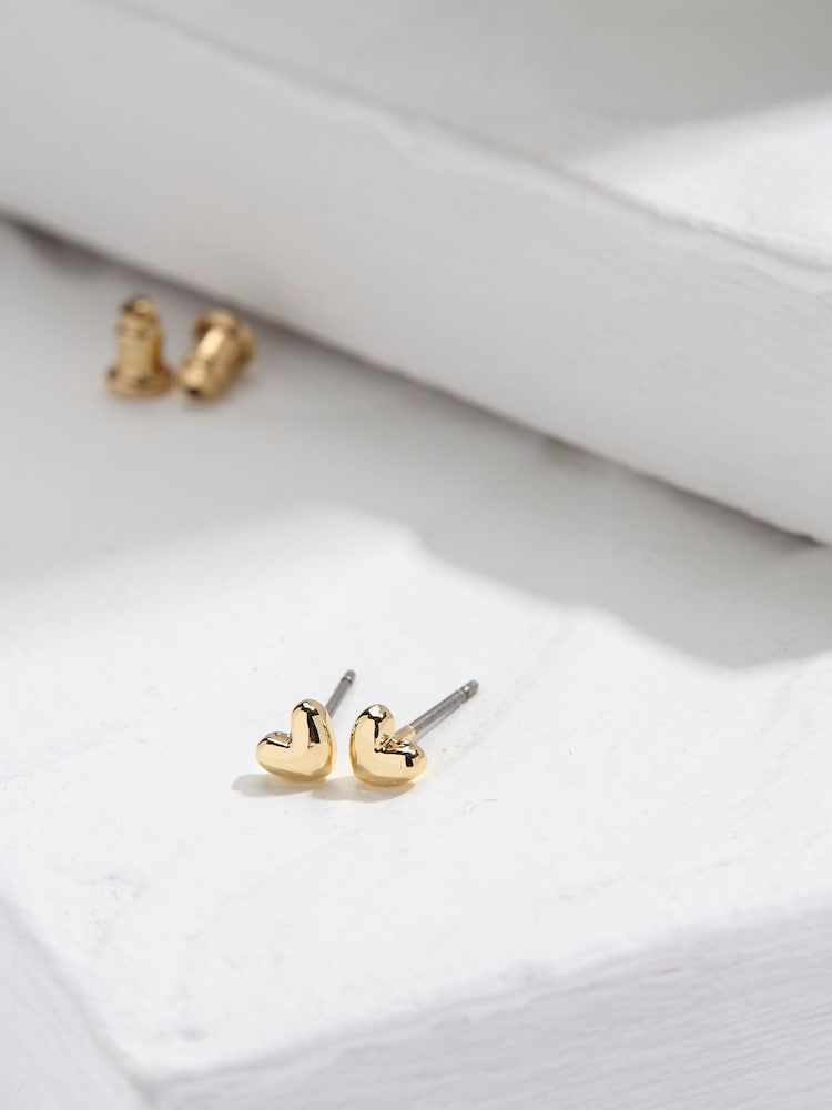 Fat Face Gold Tone Heart Stud Earrings