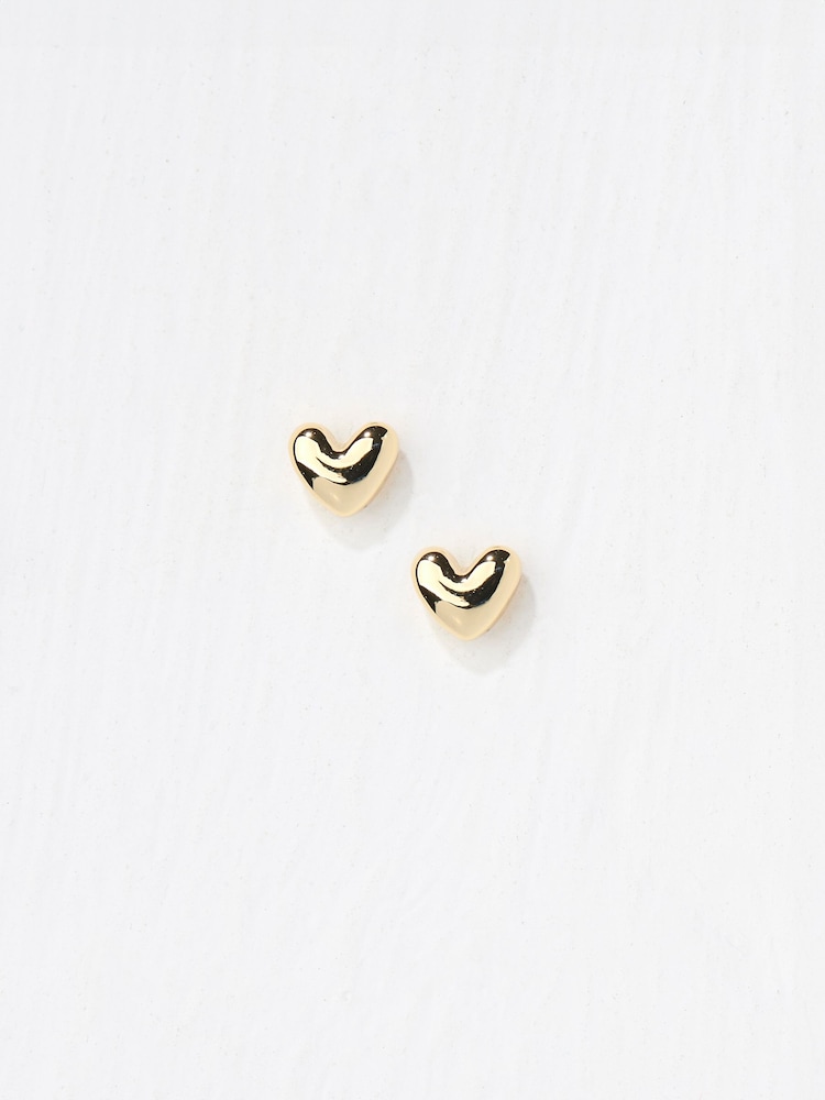 Fat Face Gold Tone Heart Stud Earrings