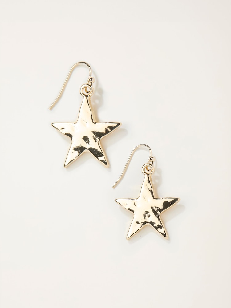 Fat Face Gold Tone Large Star Drop Earrings