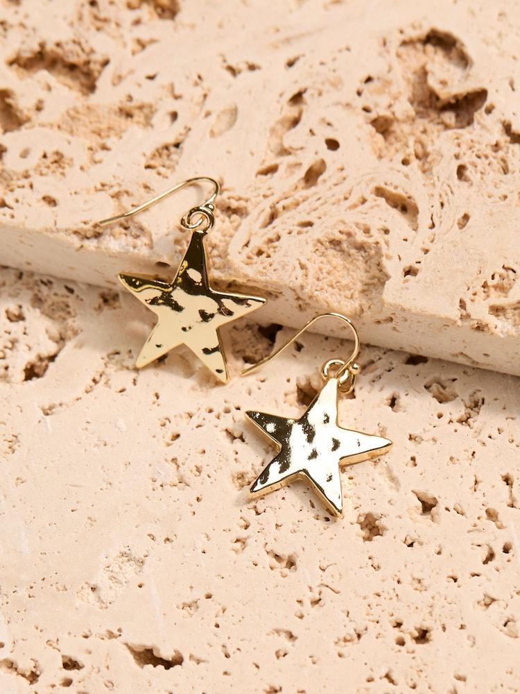 fat face Gold Tone Large Star Drop Earrings