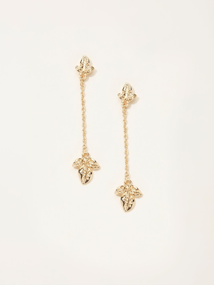 Fat Face Gold Tone Leaf Chain Earrings