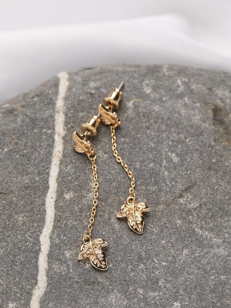 Fat Face Gold Tone Leaf Chain Earrings