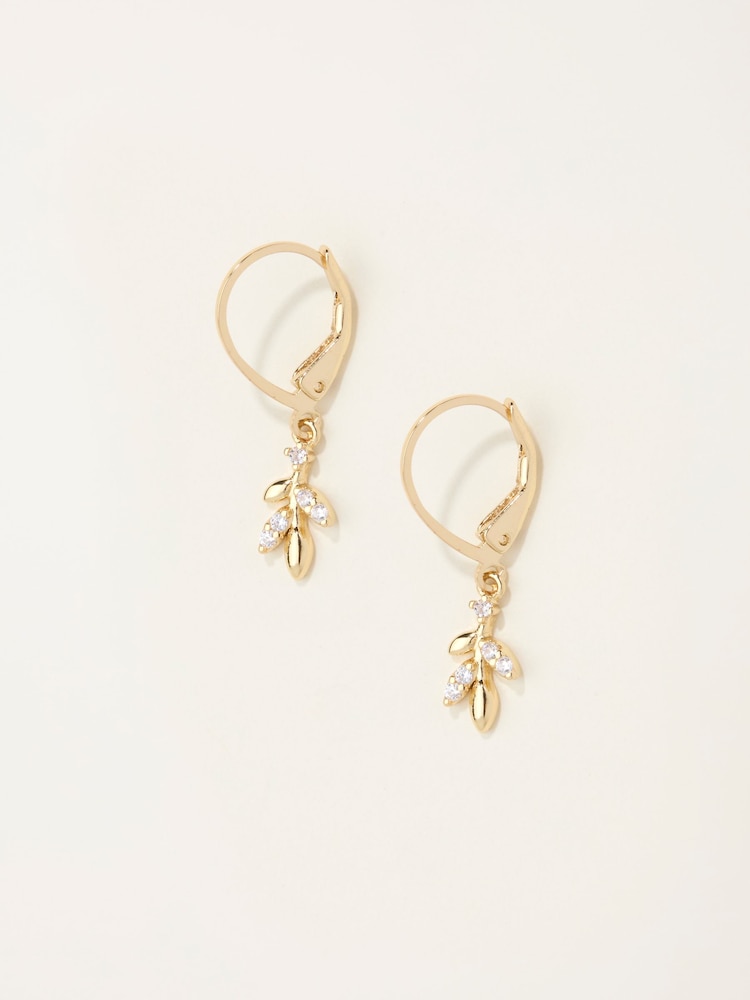 Fat Face Gold Tone Leaf Drop Earrings