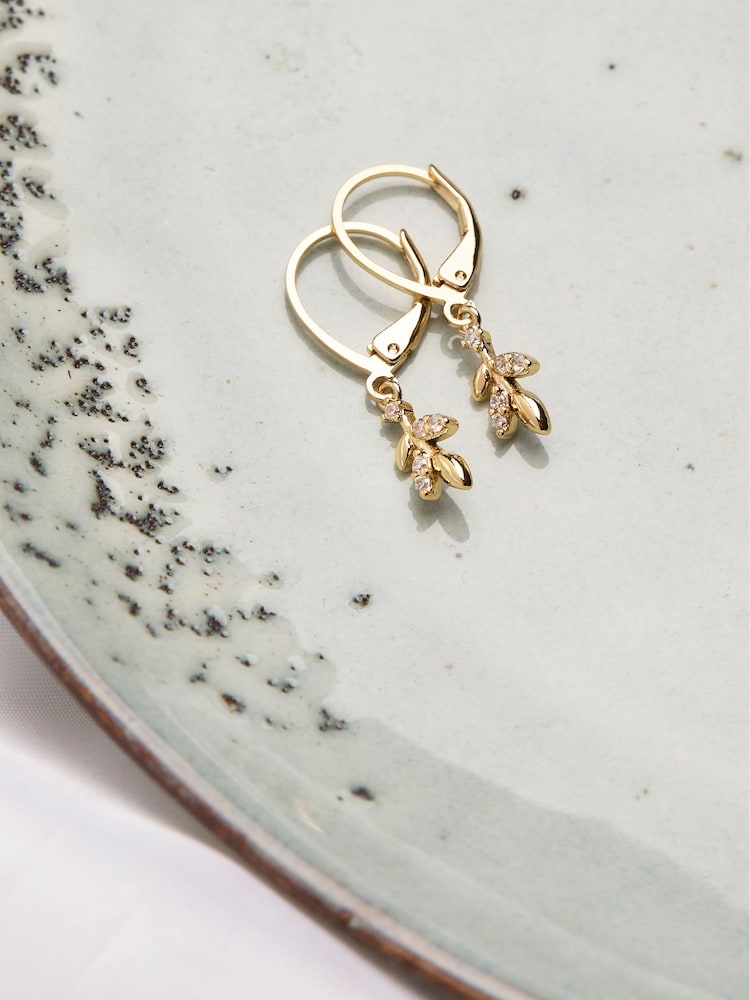 Fat Face Gold Tone Leaf Drop Earrings