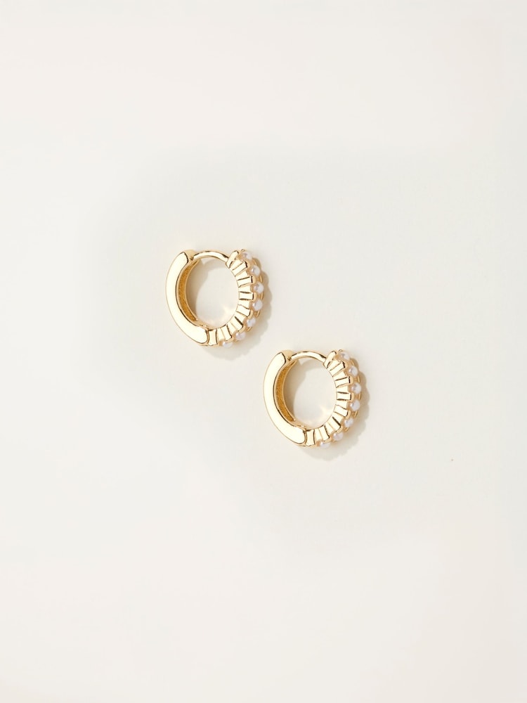 Fat Face Gold Tone Pearl Huggie Earrings