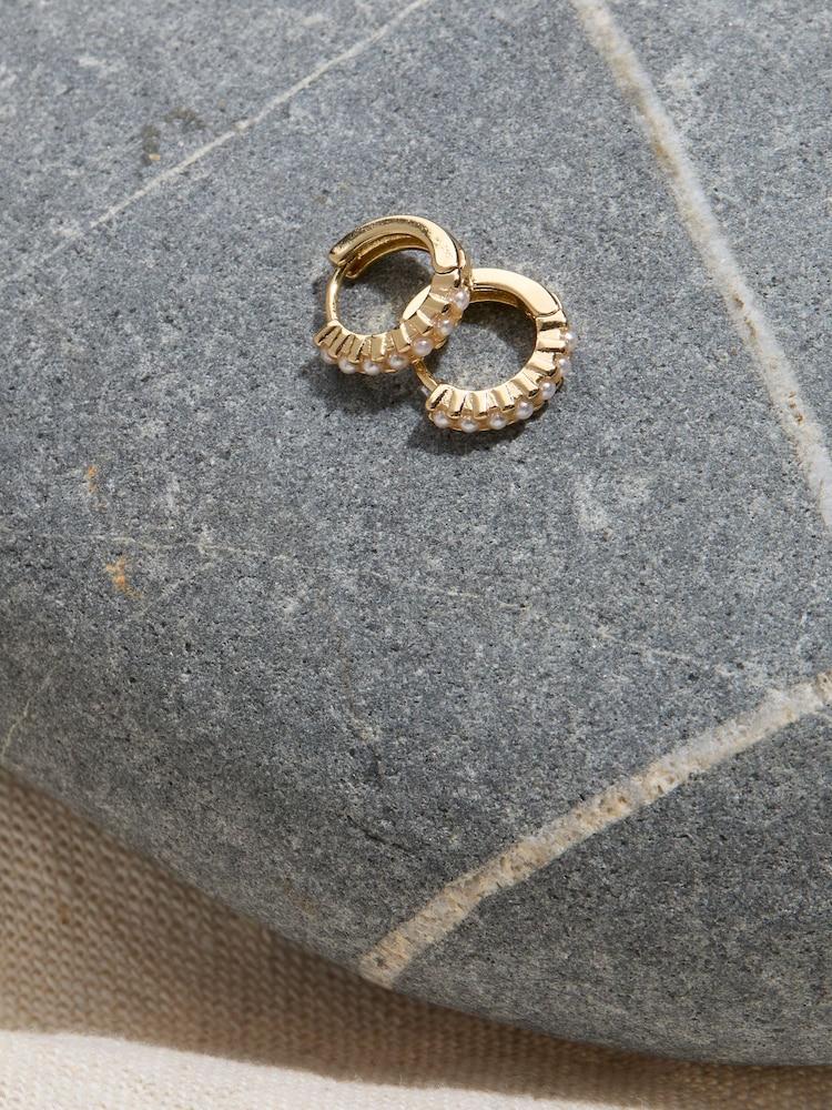 fat face Gold Tone Pearl Huggie Earrings