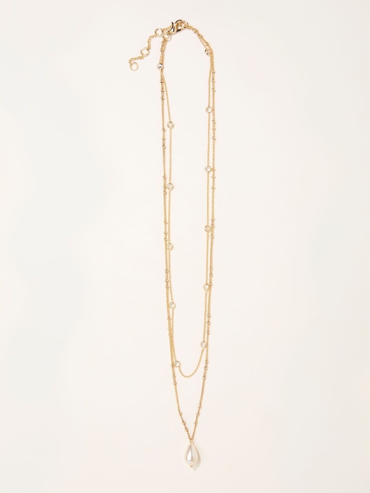 Fat Face Gold Tone Pearl Layered Necklace