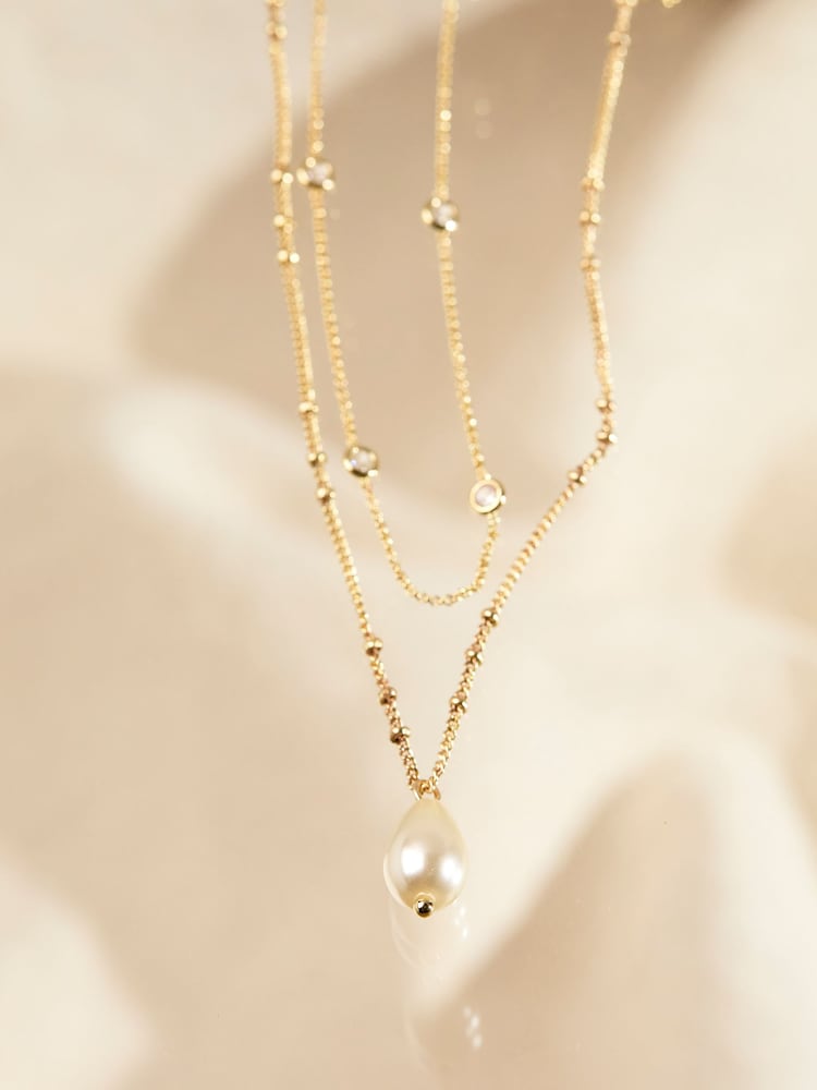 fat face Gold Tone Pearl Layered Necklace