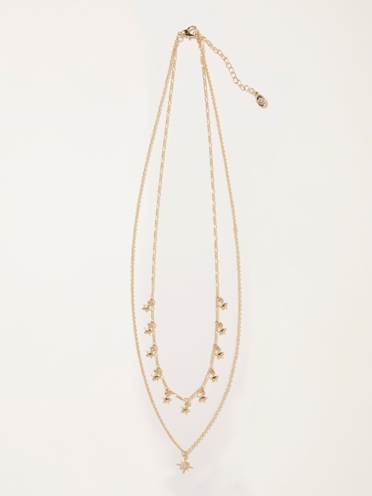 Fat Face Gold Tone Star Layered Necklace