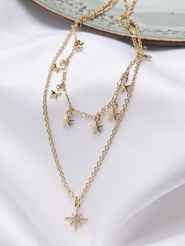 fat face Gold Tone Star Layered Necklace