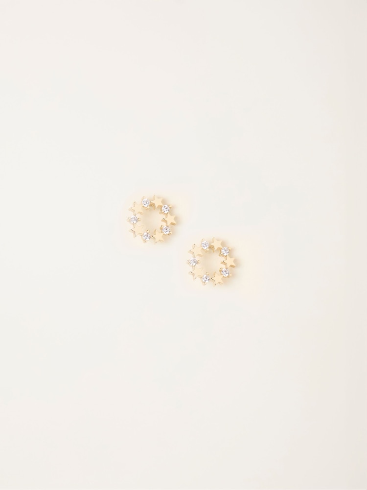 Fat Face Gold Tone Star Ring Stud Earrings