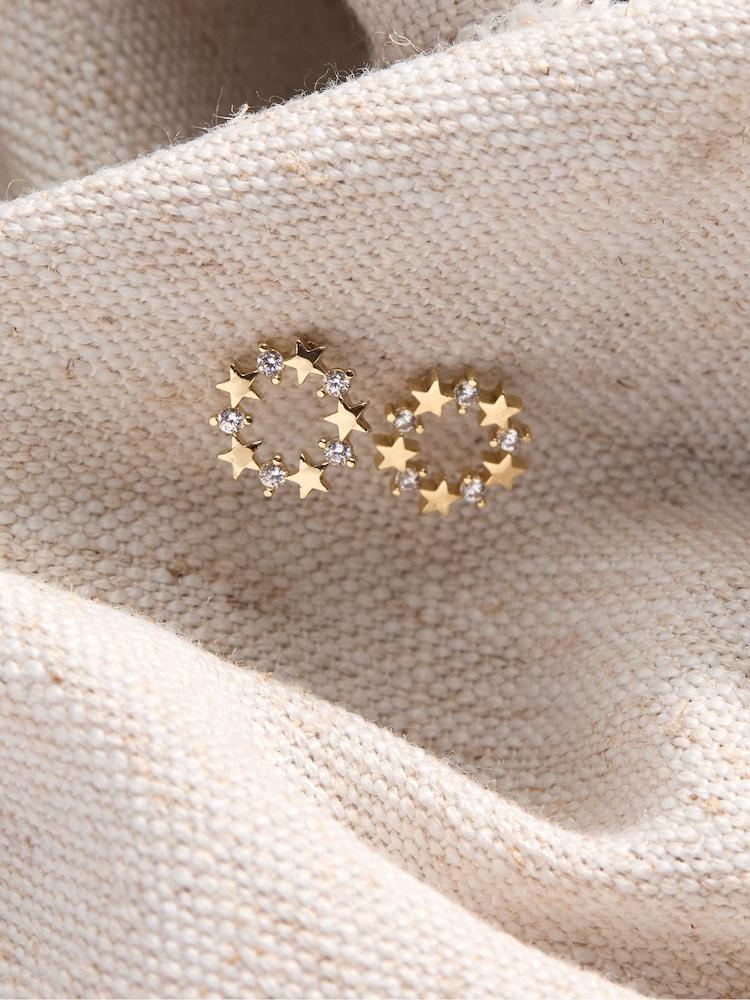 fat face Gold Tone Star Ring Stud Earrings