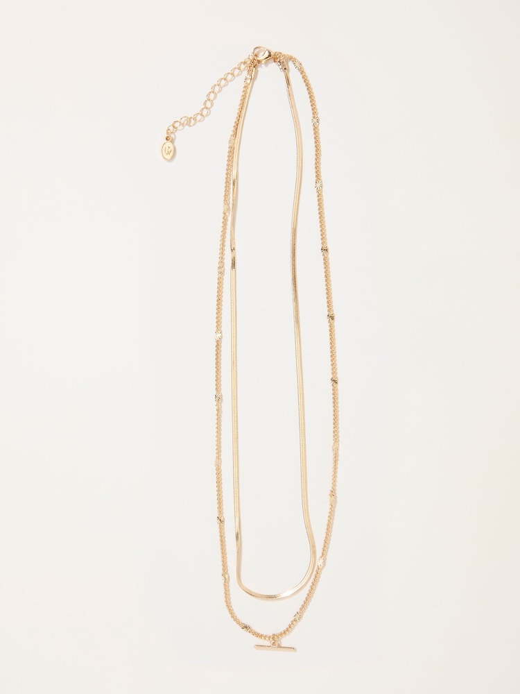 Fat Face Gold Tone T Bar Layered Necklace
