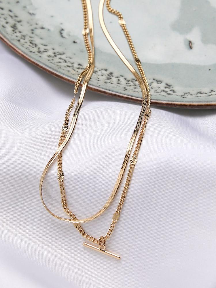 Fat Face Gold Tone T Bar Layered Necklace