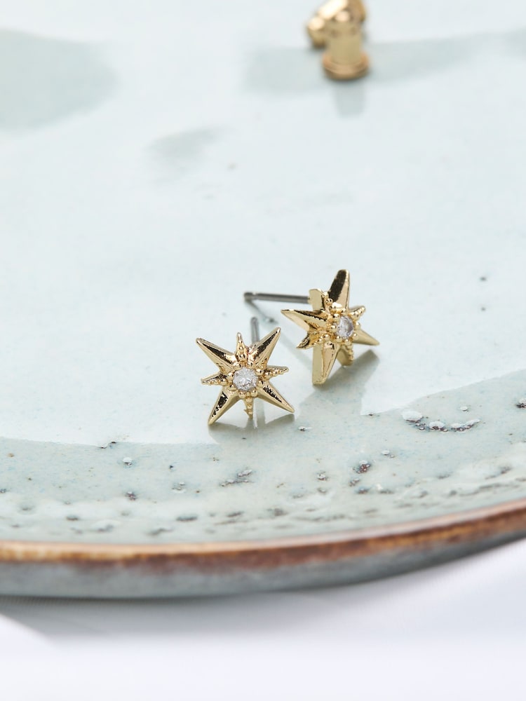 fat face Gold Tone Textured Star Stud Earrings