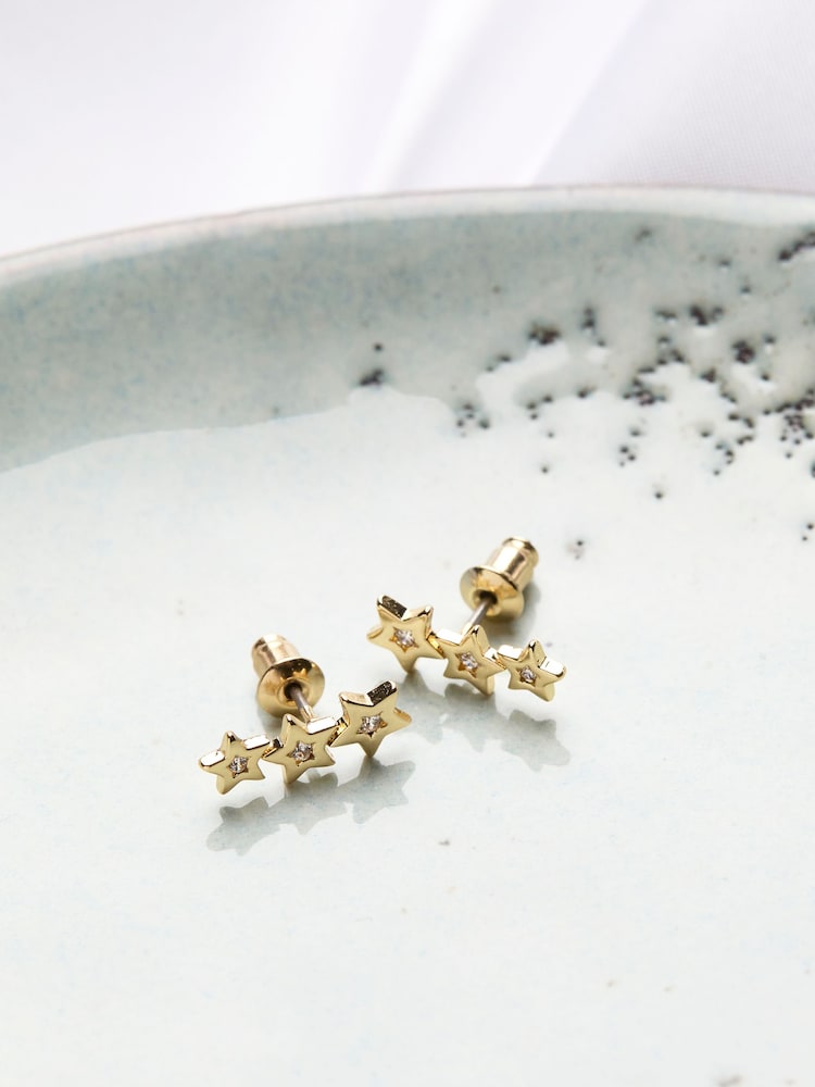 Fat Face Gold Tone Trio Star Earrings