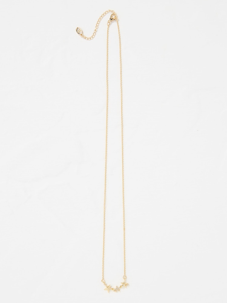 Fat Face Gold Tone Trio Star Pendant Necklace