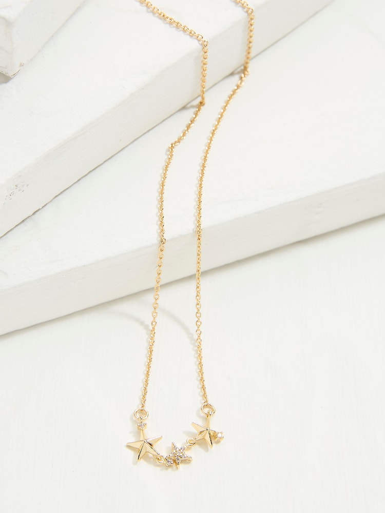 Fat Face Gold Tone Trio Star Pendant Necklace