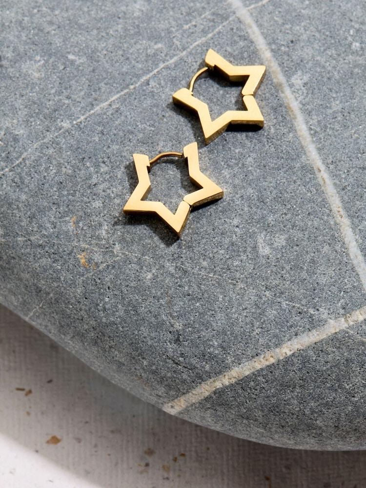 Fat Face Gold Tone Waterproof Star Hoop Earrings