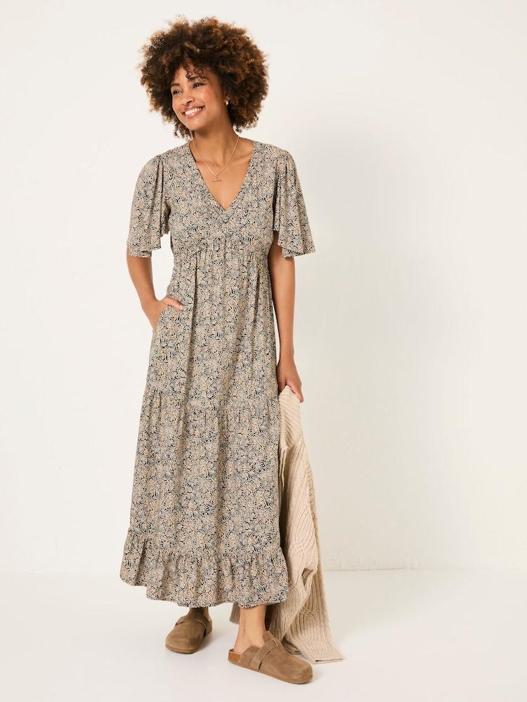 Fat Face Grace Black Leaf Dot Midi Dress