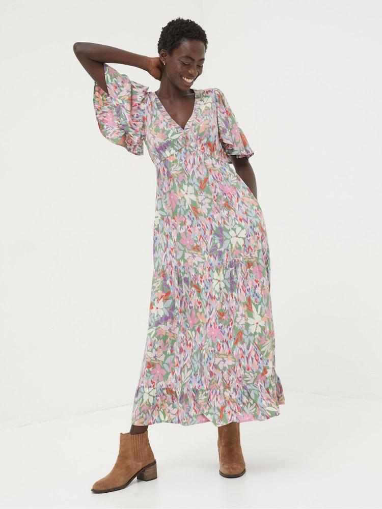 Fat Face Grace Green Expressive Floral Midi Dress