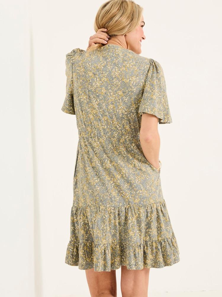 Fat Face Grace Mid Grey Air Ditsy Jersey Dress