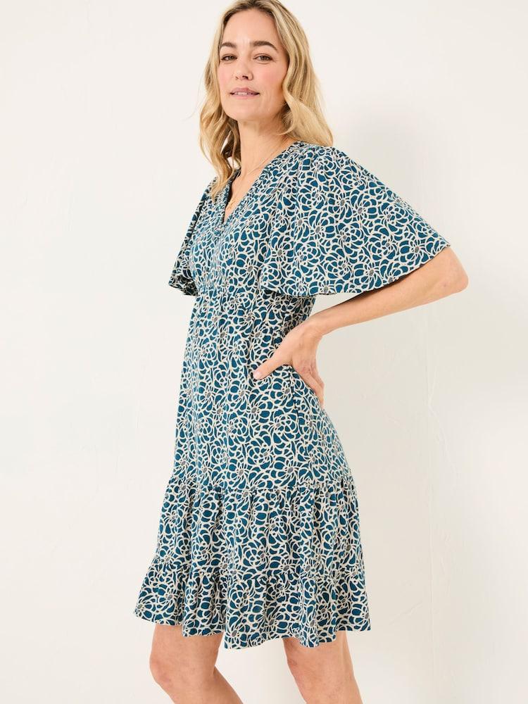Fat Face Grace Teal Blue Shibori Jersey Dress