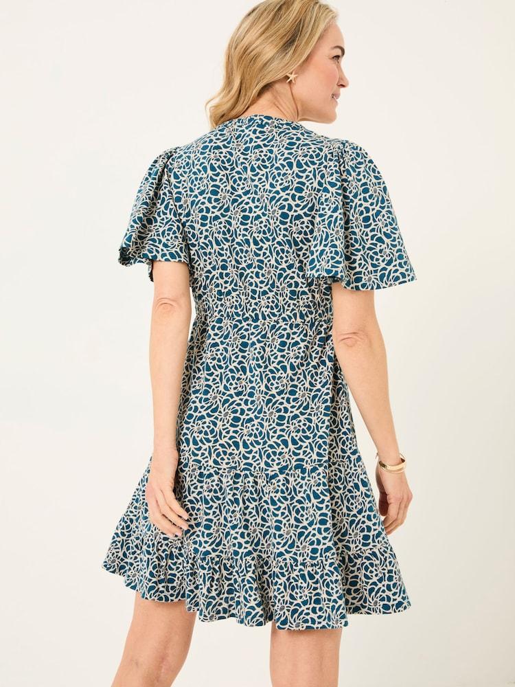Fat Face Grace Teal Blue Shibori Jersey Dress
