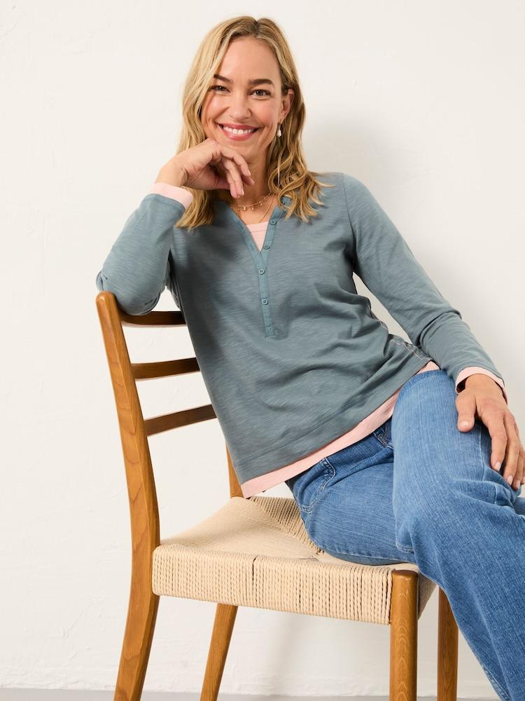 Fat Face Graphite Grey Mock Henley Top