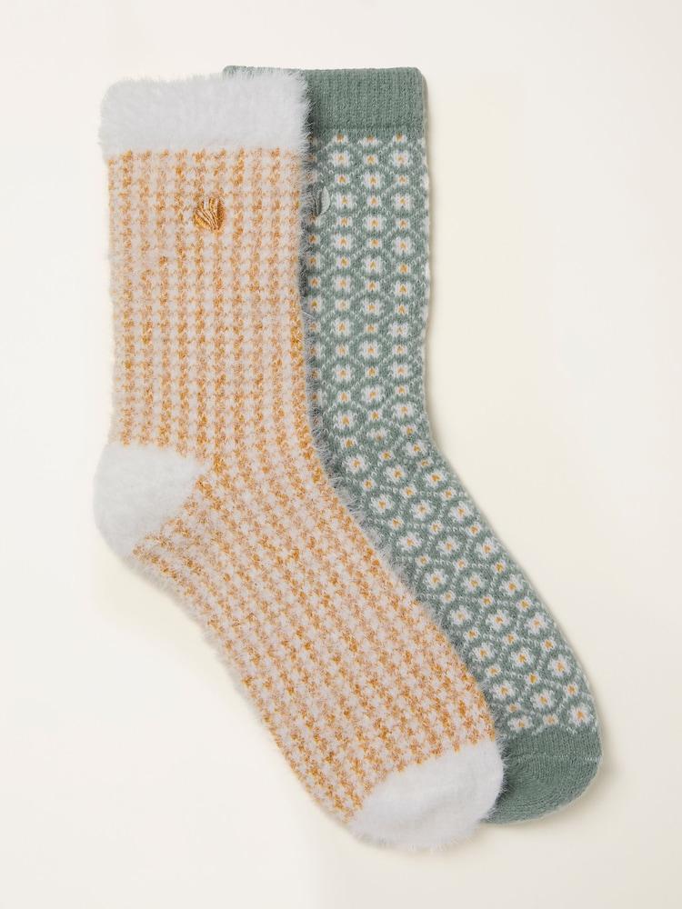 Fat Face Green 2 Pairs Of Geo Cosy Socks