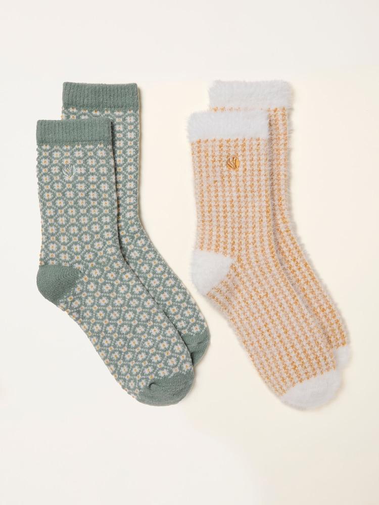 Fat Face Green 2 Pairs Of Geo Cosy Socks