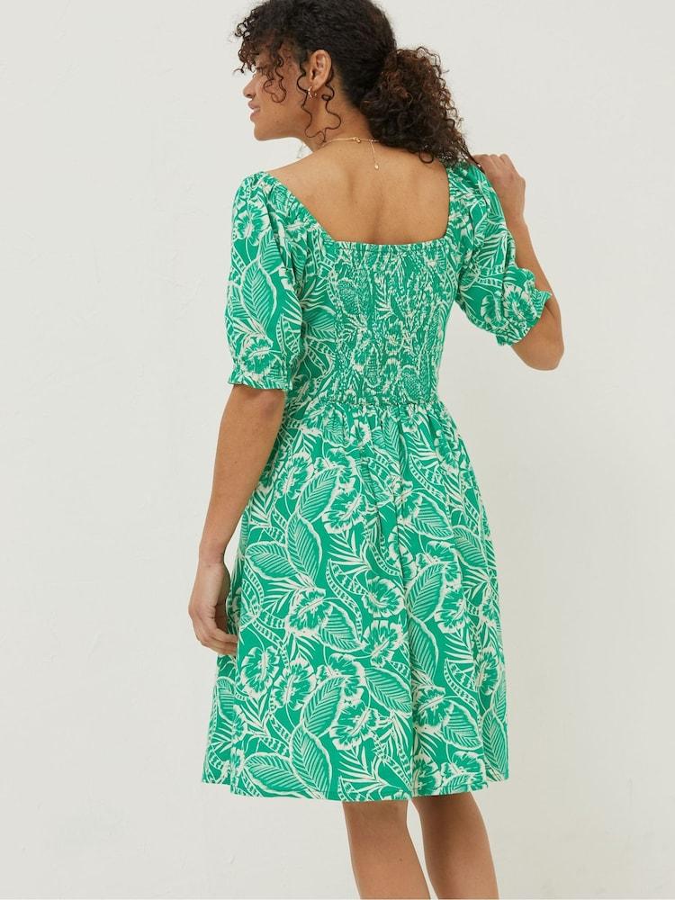 Fat Face Green Aideen Linen Blend Leaf Dress