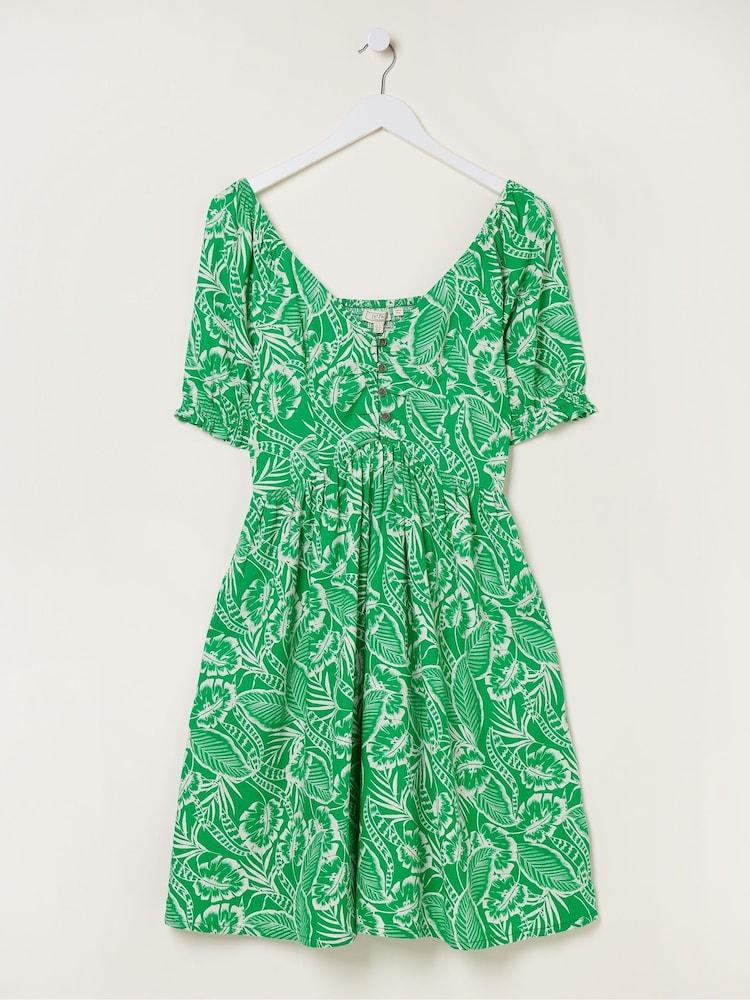 fat face Green Aideen Linen Blend Leaf Dress