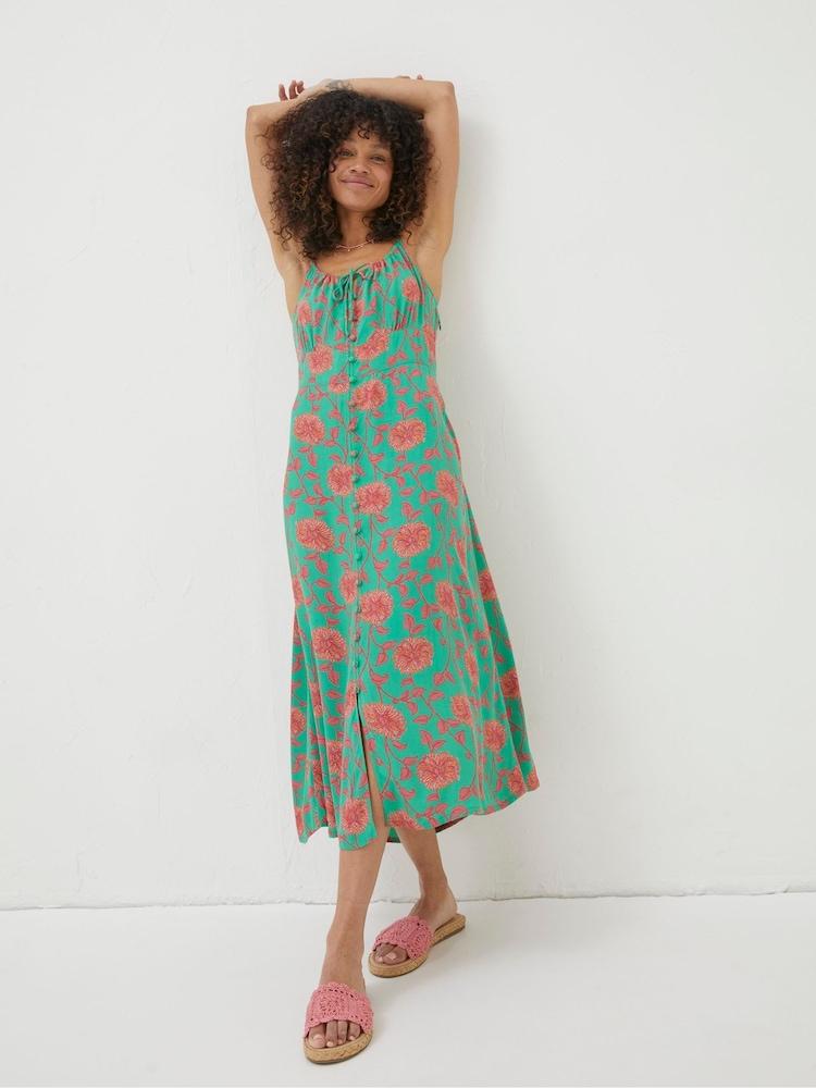 Fat Face Green Ariel Bali Blooms Midi Dress