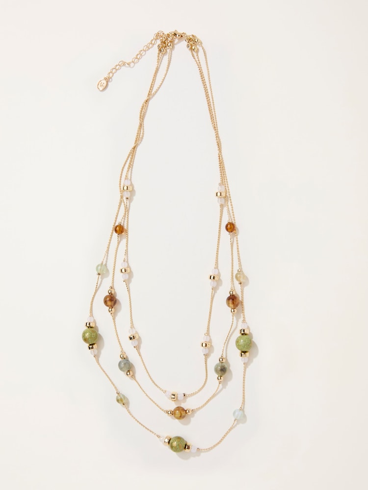 Fat Face Green Bead Layered Necklace