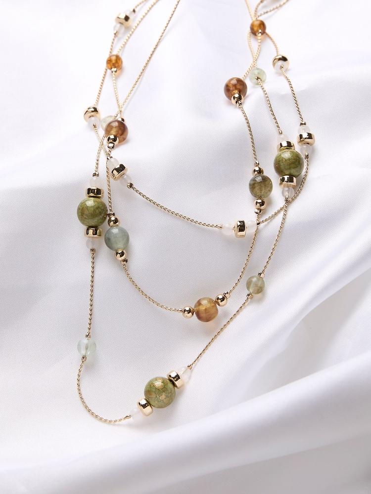 Fat Face Green Bead Layered Necklace