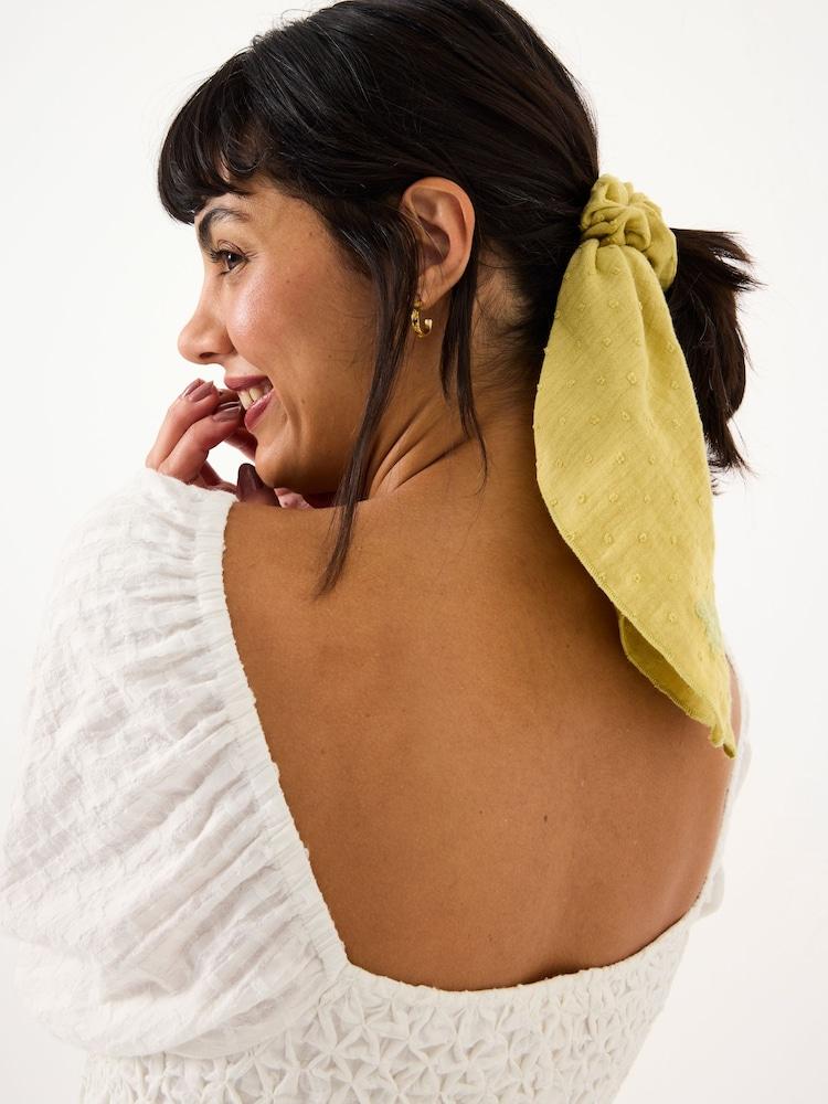 Fat Face Green Beeble Embroidered Tie Scrunchie