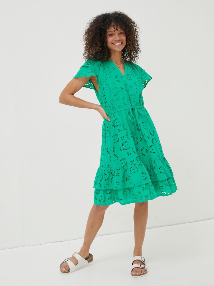Fat Face Green Brady Broderie Dress
