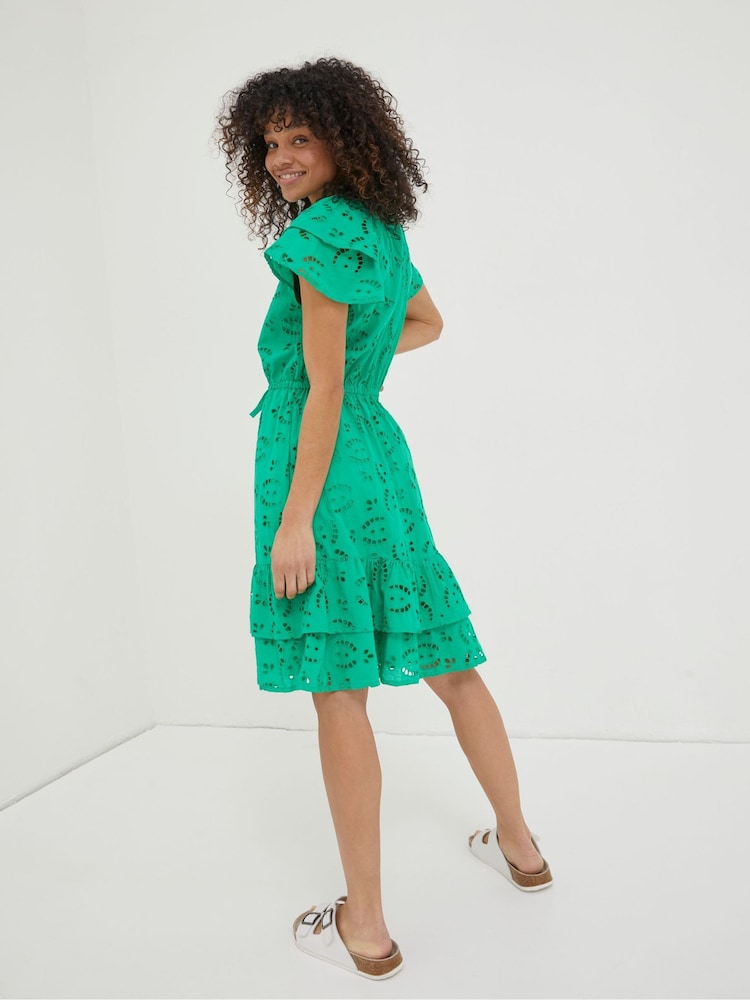 Fat Face Green Brady Broderie Dress