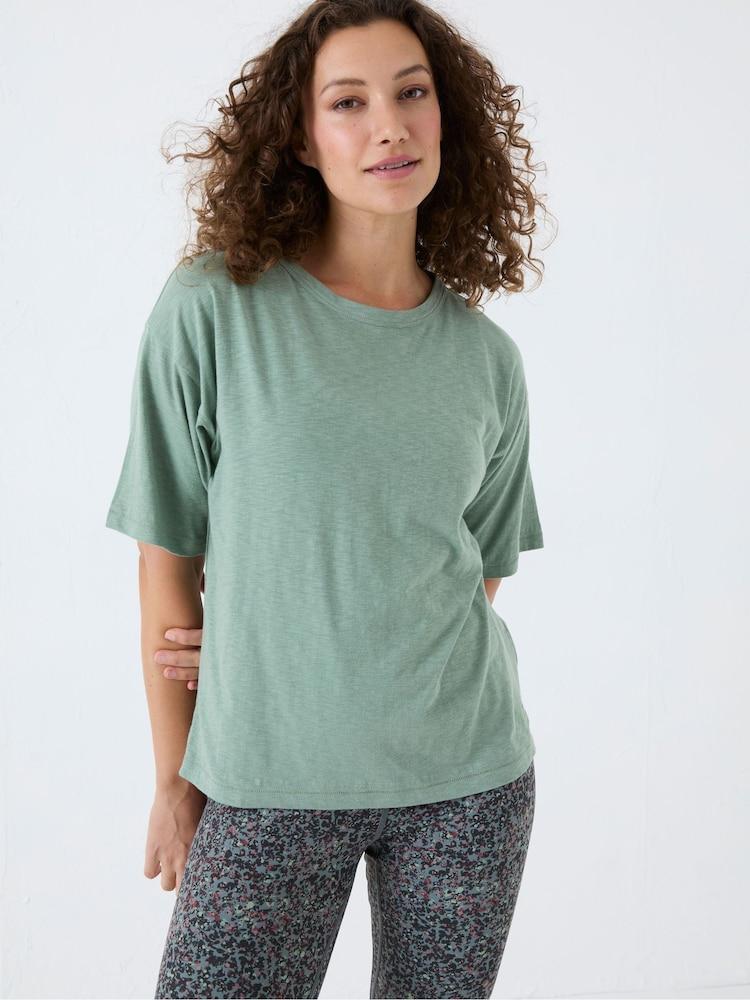 Fat Face Green Cotton Blend Boxy T-Shirt
