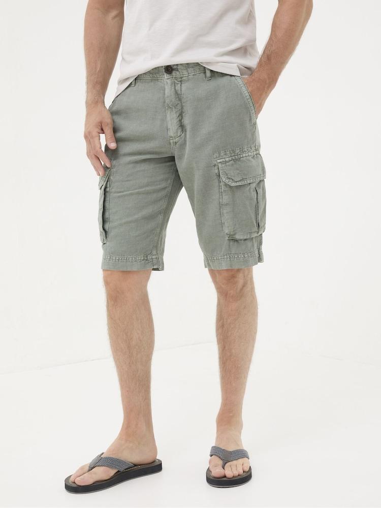 Fat Face Green Cotton Linen Cargo Shorts