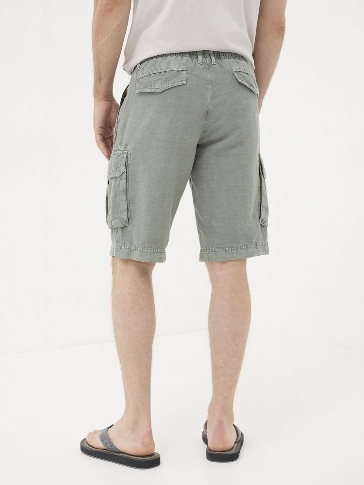 Fat Face Green Cotton Linen Cargo Shorts