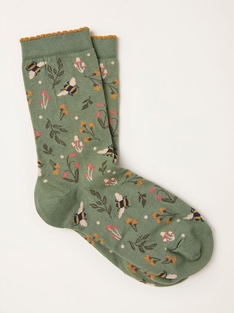 Fat Face Green Floral Bee Socks