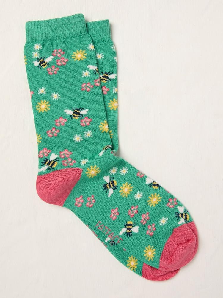 Fat Face Green Floral Bee Socks