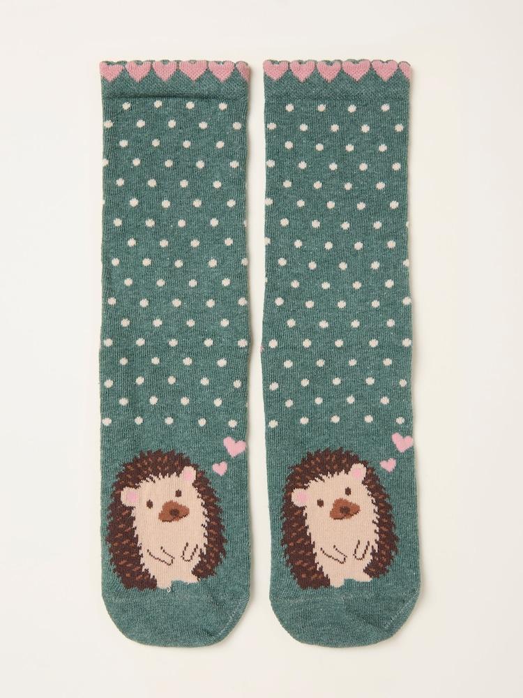 Fat Face Green Fluffy Hedgehog Socks