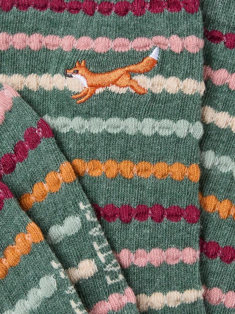 Fat Face Green Fox Embroidered Socks