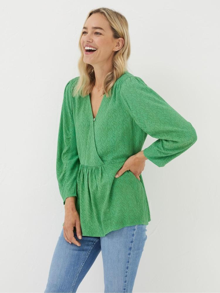 Fat Face Green Frankie Wrap Blouse
